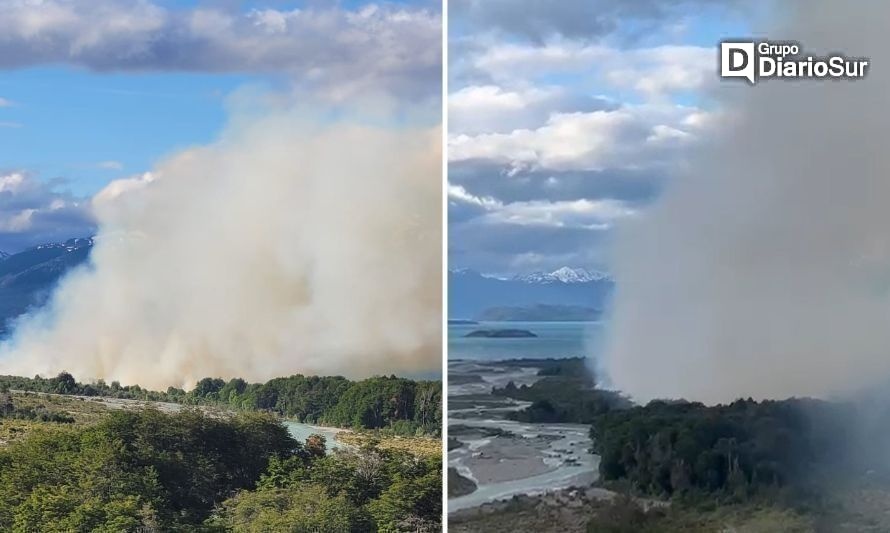 Conaf combate incendio forestal en Chile Chico